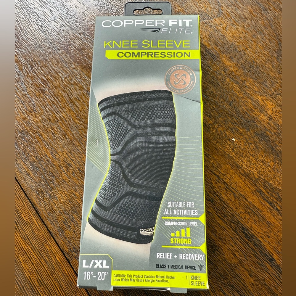 NEW! Copper Fit Elite Black Compression Knee Sleeve Brace Size L / XL